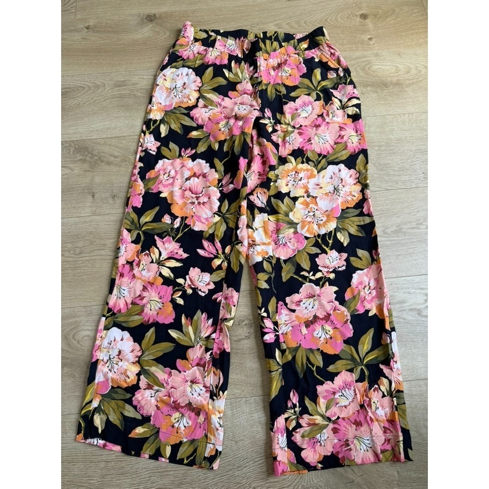 NWOT Ann Taylor Loft Wide Leg Botanical Floral Flowy Pants boho coastal size S - Picture 2 of 11